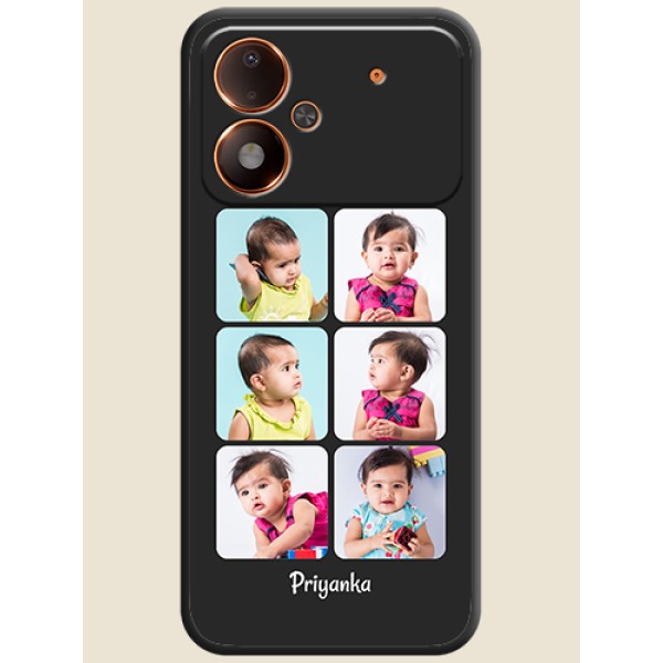 Floral Art with 6 Image Holder on Photo On Space Black Custom Soft Matte Mobile Back Cover - Poco M8 Power 5G Floral Art with 6 Image Holder on Photo On Space Black Custom Soft Matte Mobile Back Cover - Poco M8 Power 5G
