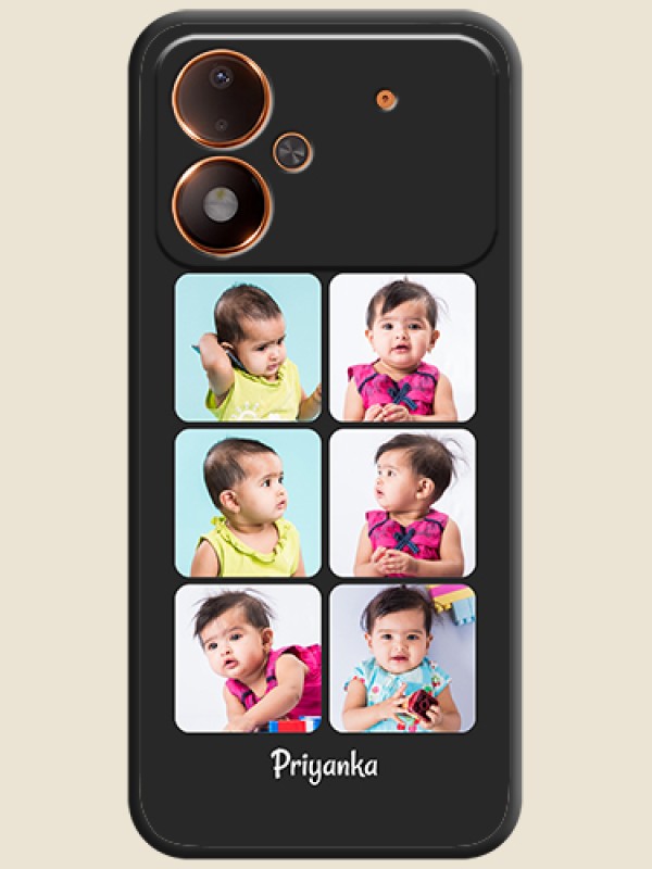 Floral Art with 6 Image Holder on Photo On Space Black Custom Soft Matte Mobile Back Cover - Poco M8 Power 5G