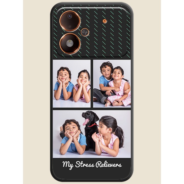 Cross Dotted Pattern with 2 Image Holder On Space Black Custom Soft Matte Mobile Back Cover - Poco M8 Power 5G