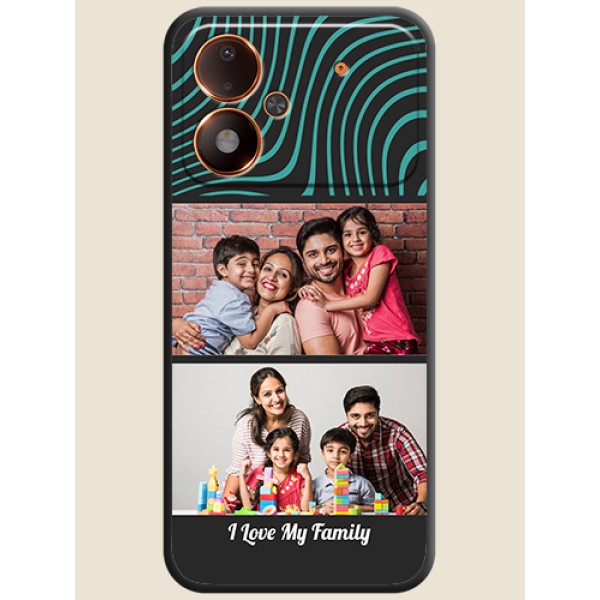 Wave Pattern with 2 Image Holder On Space Black Custom Soft Matte Mobile Back Cover - Poco M8 Power 5G Wave Pattern with 2 Image Holder On Space Black Custom Soft Matte Mobile Back Cover - Poco M8 Power 5G
