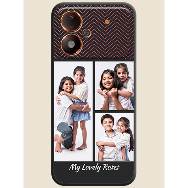 Wave Pattern with 3 Image Holder On Space Black Custom Soft Matte Mobile Back Cover - Poco M8 Power 5G Wave Pattern with 3 Image Holder On Space Black Custom Soft Matte Mobile Back Cover - Poco M8 Power 5G