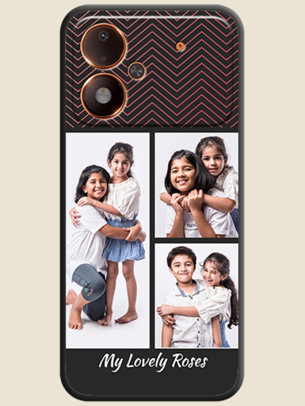 Wave Pattern with 3 Image Holder On Space Black Custom Soft Matte Mobile Back Cover - Poco M8 Power 5G
