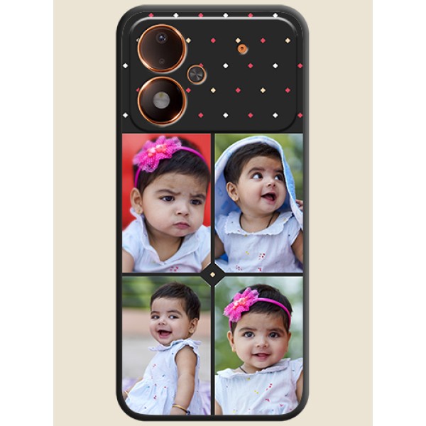 Multicolor Dotted Pattern with 4 Image Holder On Space Black Custom Soft Matte Mobile Back Cover - Poco M8 Power 5G