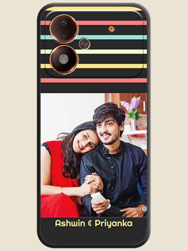 Color Stripes with Photo and Text on Photo On Space Black Custom Soft Matte Mobile Back Cover - Poco M8 Power 5G