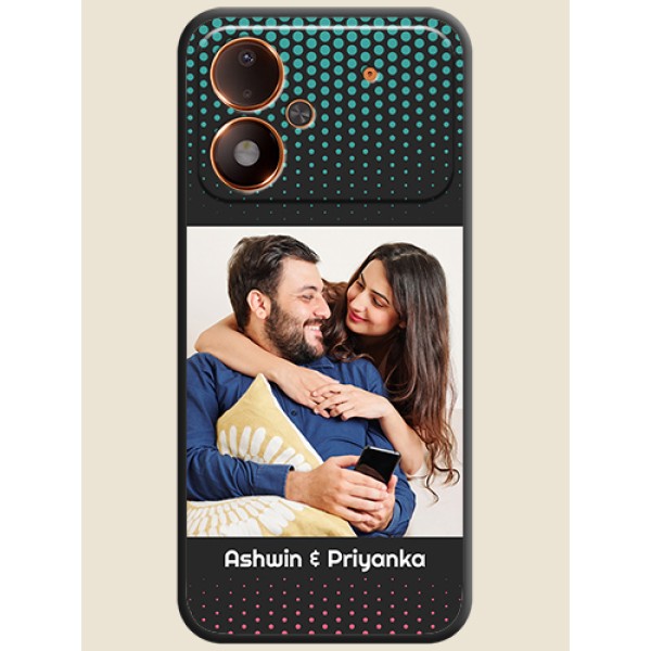 Faded Dots with Grunge Photo Frame and Text On Space Black Custom Soft Matte Mobile Back Cover - Poco M8 Power 5G Faded Dots with Grunge Photo Frame and Text On Space Black Custom Soft Matte Mobile Back Cover - Poco M8 Power 5G