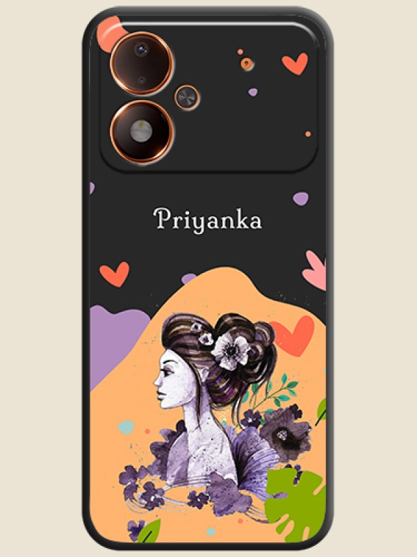 Namecase For Her With Fancy Lady Image On Space Black Custom Soft Matte Mobile Back Cover - Poco M8 Power 5G