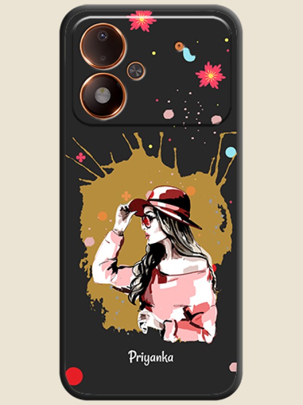 Mordern Lady With Color Splash Background With Custom Text On Space Black Custom Soft Matte Mobile Back Cover - Poco M8 Power 5G