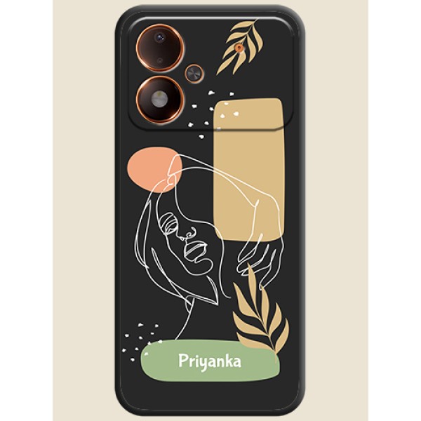 Custom Text With Line Art Of Women & Leaves Design On Space Black Custom Soft Matte Mobile Back Cover - Poco M8 Power 5G Custom Text With Line Art Of Women & Leaves Design On Space Black Custom Soft Matte Mobile Back Cover - Poco M8 Power 5G
