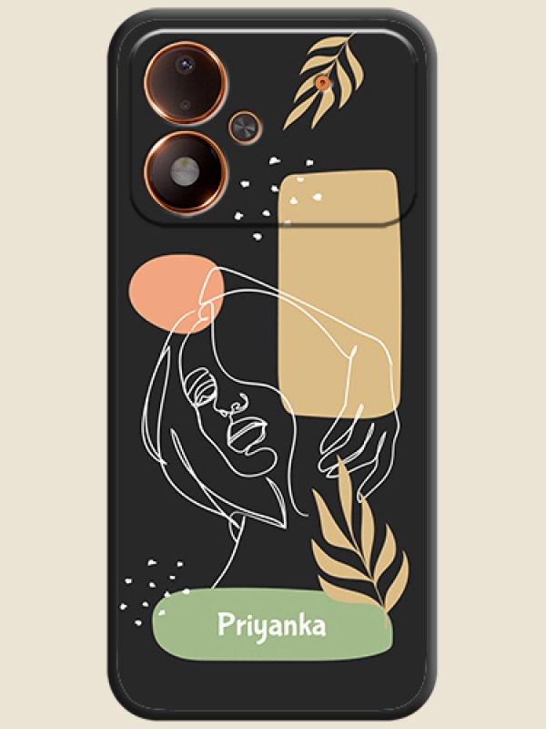 Custom Text With Line Art Of Women & Leaves Design On Space Black Custom Soft Matte Mobile Back Cover - Poco M8 Power 5G