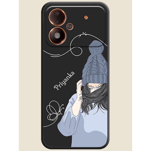 Girl With Blue Winter Outfiit Custom Text Design On Space Black Custom Soft Matte Mobile Back Cover - Poco M8 Power 5G Girl With Blue Winter Outfiit Custom Text Design On Space Black Custom Soft Matte Mobile Back Cover - Poco M8 Power 5G