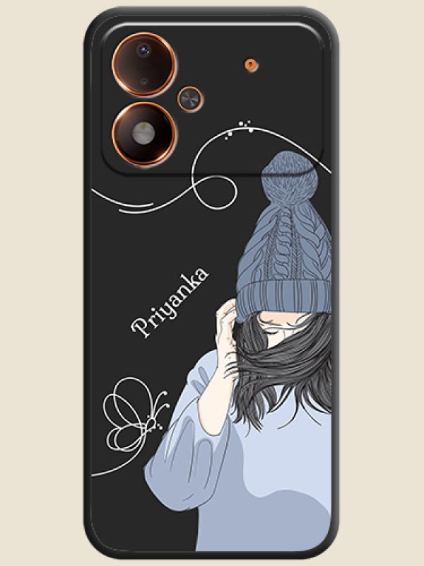 Girl With Blue Winter Outfiit Custom Text Design On Space Black Custom Soft Matte Mobile Back Cover - Poco M8 Power 5G