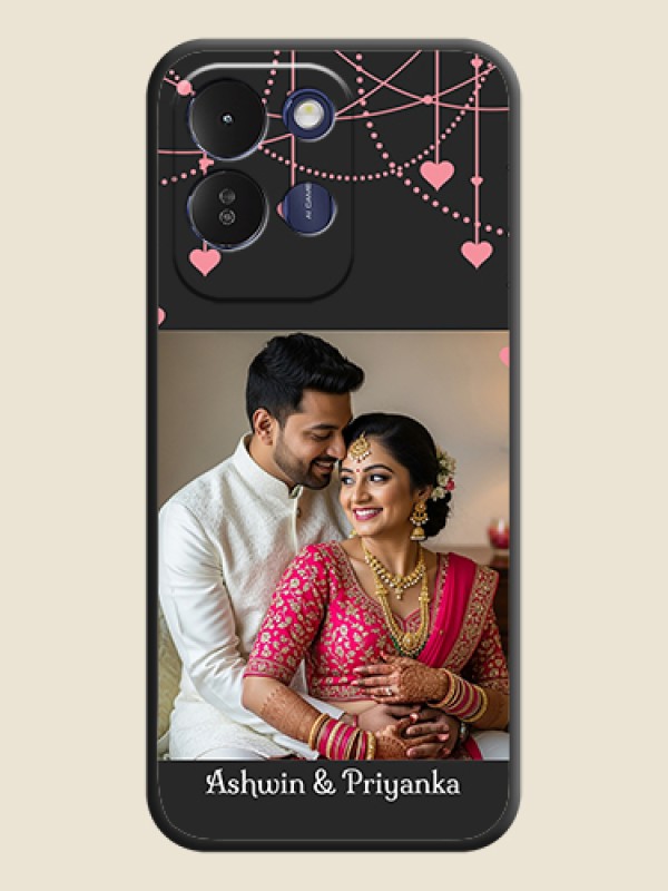 Pink Love Hangings with Text On Space Black Custom Soft Matte Mobile Back Cover - Poco M8x 5G