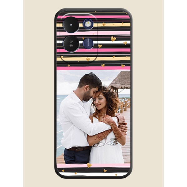 Multicolor Lines and Golden Love Symbols Design on Photo On Space Black Custom Soft Matte Mobile Back Cover - Poco M8x 5G