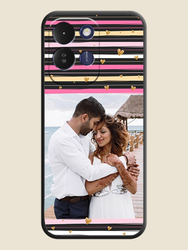 Multicolor Lines and Golden Love Symbols Design on Photo On Space Black Custom Soft Matte Mobile Back Cover - Poco M8x 5G