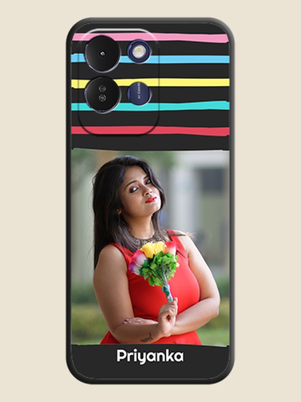 Multicolor Lines with Image On Space Black Custom Soft Matte Mobile Back Cover - Poco M8x 5G