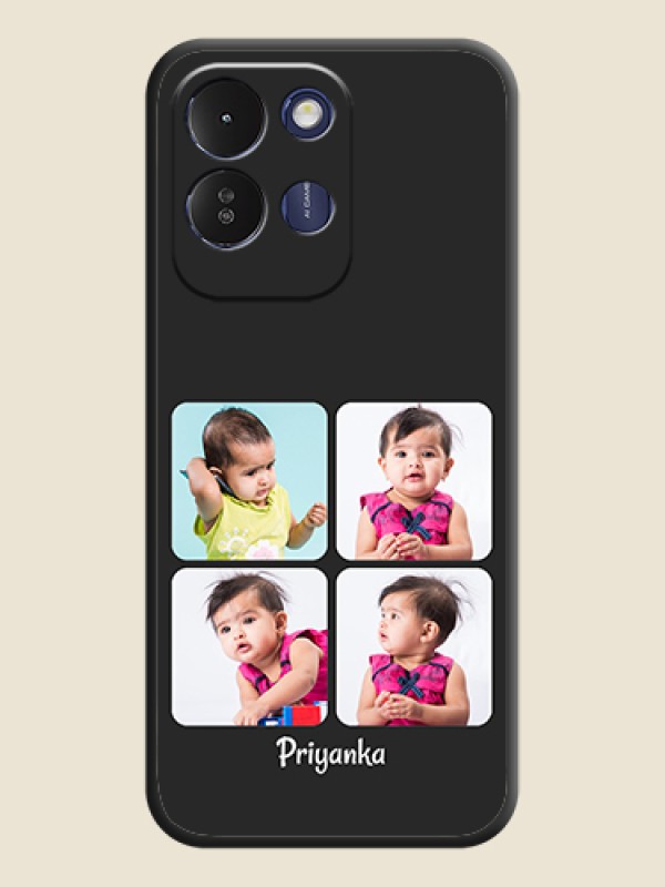 Floral Art with 6 Image Holder on Photo On Space Black Custom Soft Matte Mobile Back Cover - Poco M8x 5G