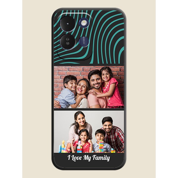 Wave Pattern with 2 Image Holder On Space Black Custom Soft Matte Mobile Back Cover - Poco M8x 5G Wave Pattern with 2 Image Holder On Space Black Custom Soft Matte Mobile Back Cover - Poco M8x 5G