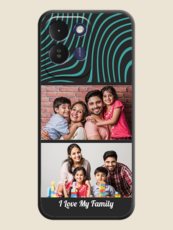 Wave Pattern with 2 Image Holder On Space Black Custom Soft Matte Mobile Back Cover - Poco M8x 5G
