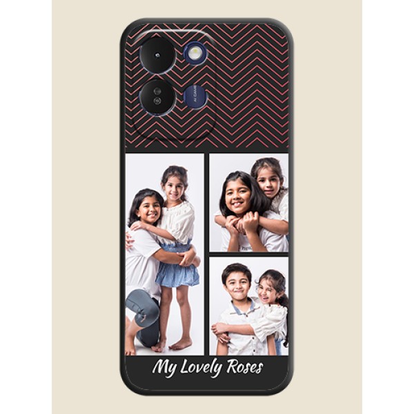 Wave Pattern with 3 Image Holder On Space Black Custom Soft Matte Mobile Back Cover - Poco M8x 5G Wave Pattern with 3 Image Holder On Space Black Custom Soft Matte Mobile Back Cover - Poco M8x 5G