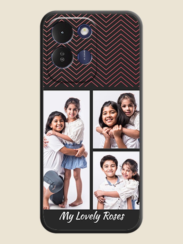Wave Pattern with 3 Image Holder On Space Black Custom Soft Matte Mobile Back Cover - Poco M8x 5G