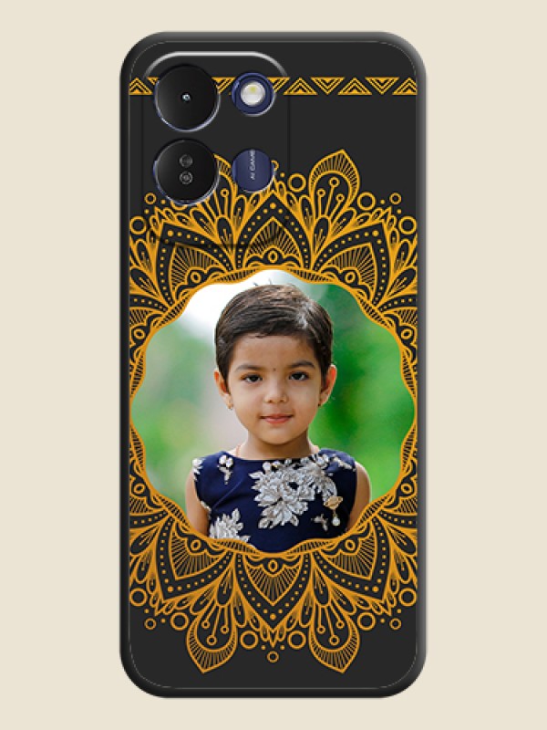 Round Image with Floral Design On Space Black Custom Soft Matte Mobile Back Cover - Poco M8x 5G
