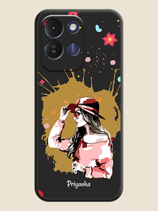 Mordern Lady With Color Splash Background With Custom Text On Space Black Custom Soft Matte Mobile Back Cover - Poco M8x 5G