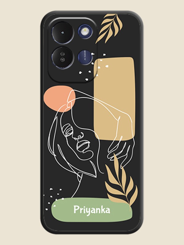 Custom Text With Line Art Of Women & Leaves Design On Space Black Custom Soft Matte Mobile Back Cover - Poco M8x 5G