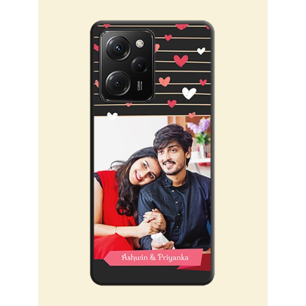 Love Pattern with Name on Pink Ribbon  - Photo on Space Black Soft Matte Back Cover -Poco X5 Pro 5G