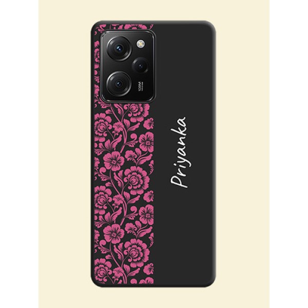 Pink Floral Pattern Design With Custom Text On Space Black Personalized Soft Matte Phone Covers -ApplePoco X5 Pro 5G Pink Floral Pattern Design With Custom Text On Space Black Personalized Soft Matte Phone Covers -ApplePoco X5 Pro 5G
