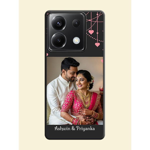 Pink Love Hangings with Text on Space Black Custom Soft Matte Back Cover - Poco X6 5G Pink Love Hangings with Text on Space Black Custom Soft Matte Back Cover - Poco X6 5G