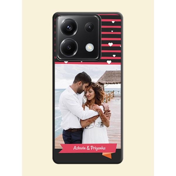 White Color Love Symbols with Pink Lines Pattern on Space Black Custom Soft Matte Phone Cases - Poco X6 5G