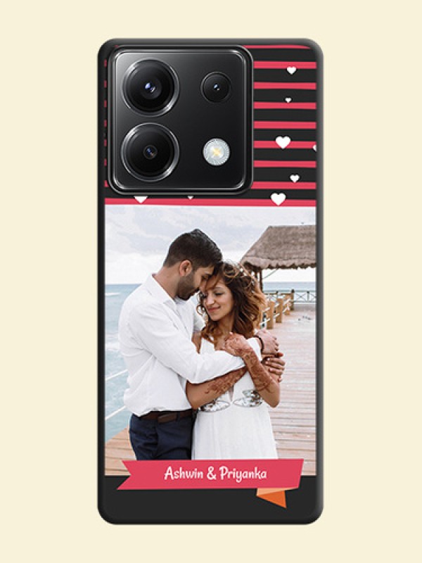 White Color Love Symbols with Pink Lines Pattern on Space Black Custom Soft Matte Phone Cases - Poco X6 5G