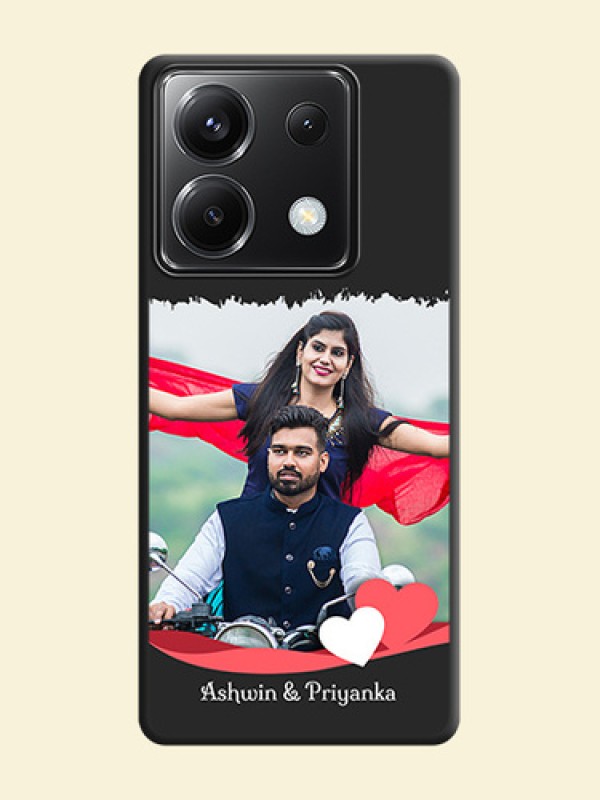 Pink Color Love Shaped Ribbon Design with Text on Space Black Custom Soft Matte Phone Back Cover - Poco X6 5G