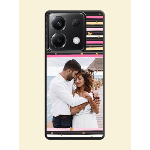 Multicolor Lines and Golden Love Symbols Design - Photo on Space Black Soft Matte Mobile Cover - Poco X6 5G