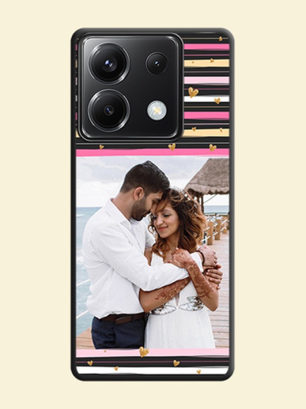Multicolor Lines and Golden Love Symbols Design - Photo on Space Black Soft Matte Mobile Cover - Poco X6 5G