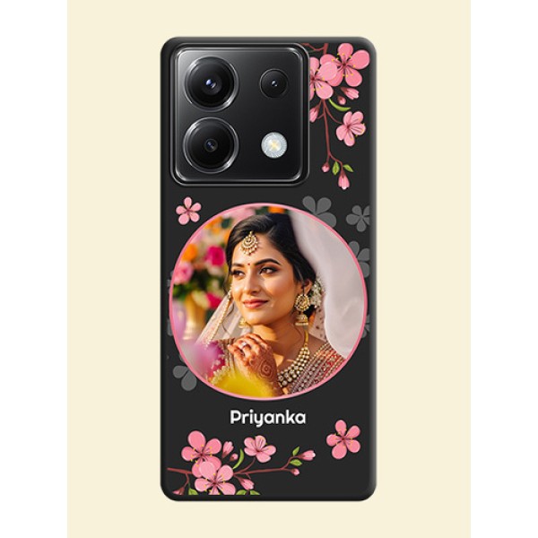 Round Image with Pink Color Floral Design - Photo on Space Black Soft Matte Back Cover - Poco X6 5G Round Image with Pink Color Floral Design - Photo on Space Black Soft Matte Back Cover - Poco X6 5G