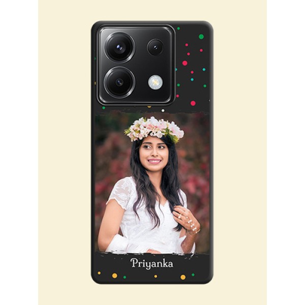 Multicolor Dotted Pattern with Text on Space Black Custom Soft Matte Phone Back Cover - Poco X6 5G Multicolor Dotted Pattern with Text on Space Black Custom Soft Matte Phone Back Cover - Poco X6 5G