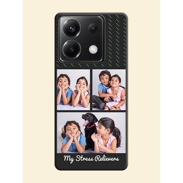 Cross Dotted Pattern with 2 Image Holder on Personalised Space Black Soft Matte Cases - Poco X6 5G Cross Dotted Pattern with 2 Image Holder on Personalised Space Black Soft Matte Cases - Poco X6 5G