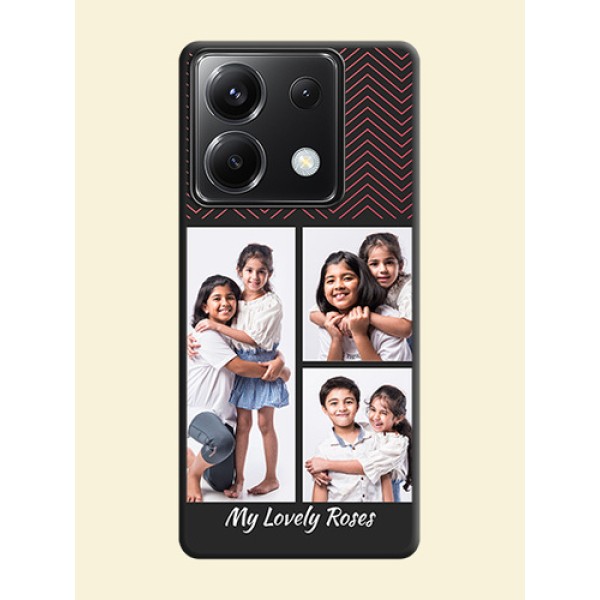 Wave Pattern with 3 Image Holder on Space Black Custom Soft Matte Back Cover - Poco X6 5G Wave Pattern with 3 Image Holder on Space Black Custom Soft Matte Back Cover - Poco X6 5G