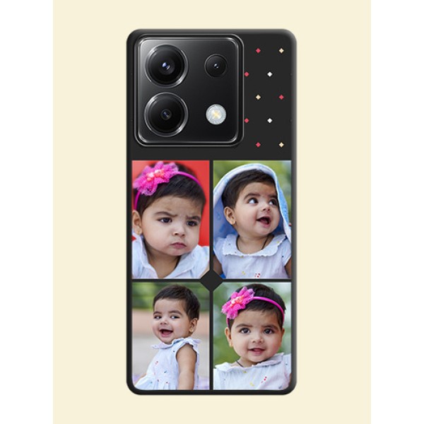 Multicolor Dotted Pattern with 4 Image Holder on Space Black Custom Soft Matte Phone Cases - Poco X6 5G Multicolor Dotted Pattern with 4 Image Holder on Space Black Custom Soft Matte Phone Cases - Poco X6 5G