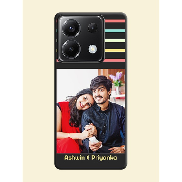 Color Stripes with Photo and Text - Photo on Space Black Soft Matte Mobile Case - Poco X6 5G Color Stripes with Photo and Text - Photo on Space Black Soft Matte Mobile Case - Poco X6 5G