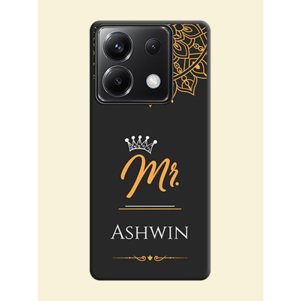 Mr Name with Floral Design on Personalised Space Black Soft Matte Cases - Poco X6 5G Mr Name with Floral Design on Personalised Space Black Soft Matte Cases - Poco X6 5G