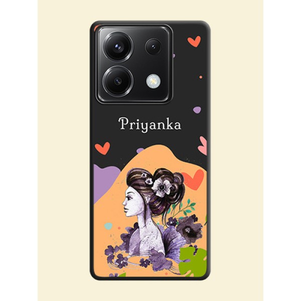 Namecase For Her With Fancy Lady Image On Space Black Personalized Soft Matte Phone Covers - Poco X6 5G Namecase For Her With Fancy Lady Image On Space Black Personalized Soft Matte Phone Covers - Poco X6 5G