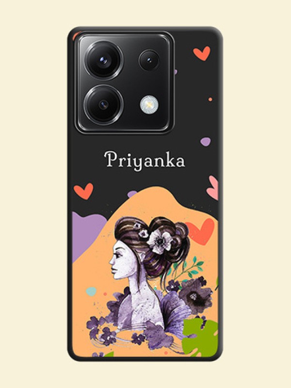 Namecase For Her With Fancy Lady Image On Space Black Personalized Soft Matte Phone Covers - Poco X6 5G