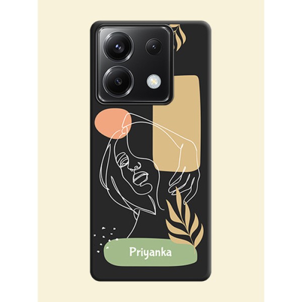 Custom Text With Line Art Of Women & Leaves Design On Space Black Personalized Soft Matte Phone Covers - Poco X6 5G