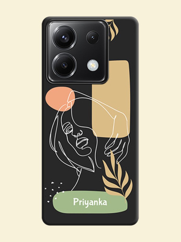 Custom Text With Line Art Of Women & Leaves Design On Space Black Personalized Soft Matte Phone Covers - Poco X6 5G