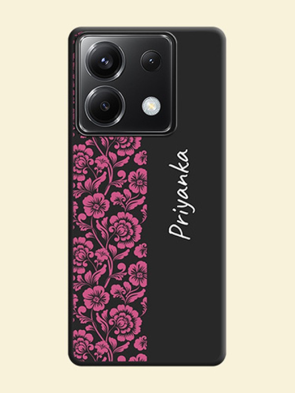 Pink Floral Pattern Design With Custom Text On Space Black Personalized Soft Matte Phone Covers - Poco X6 5G