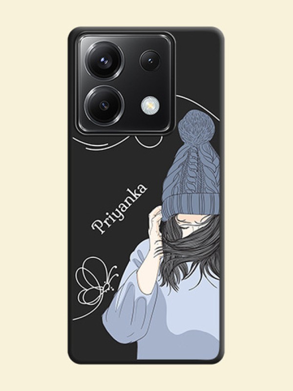 Girl With Blue Winter Outfiit Custom Text Design On Space Black Personalized Soft Matte Phone Covers - Poco X6 5G