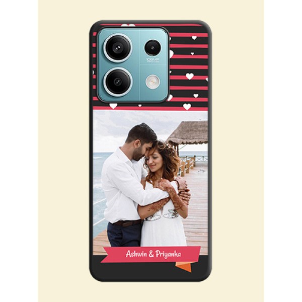 White Color Love Symbols with Pink Lines Pattern on Space Black Custom Soft Matte Phone Cases - Poco X6 Neo 5G