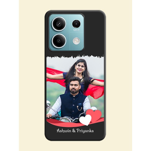 Pink Color Love Shaped Ribbon Design with Text on Space Black Custom Soft Matte Phone Back Cover - Poco X6 Neo 5G Pink Color Love Shaped Ribbon Design with Text on Space Black Custom Soft Matte Phone Back Cover - Poco X6 Neo 5G
